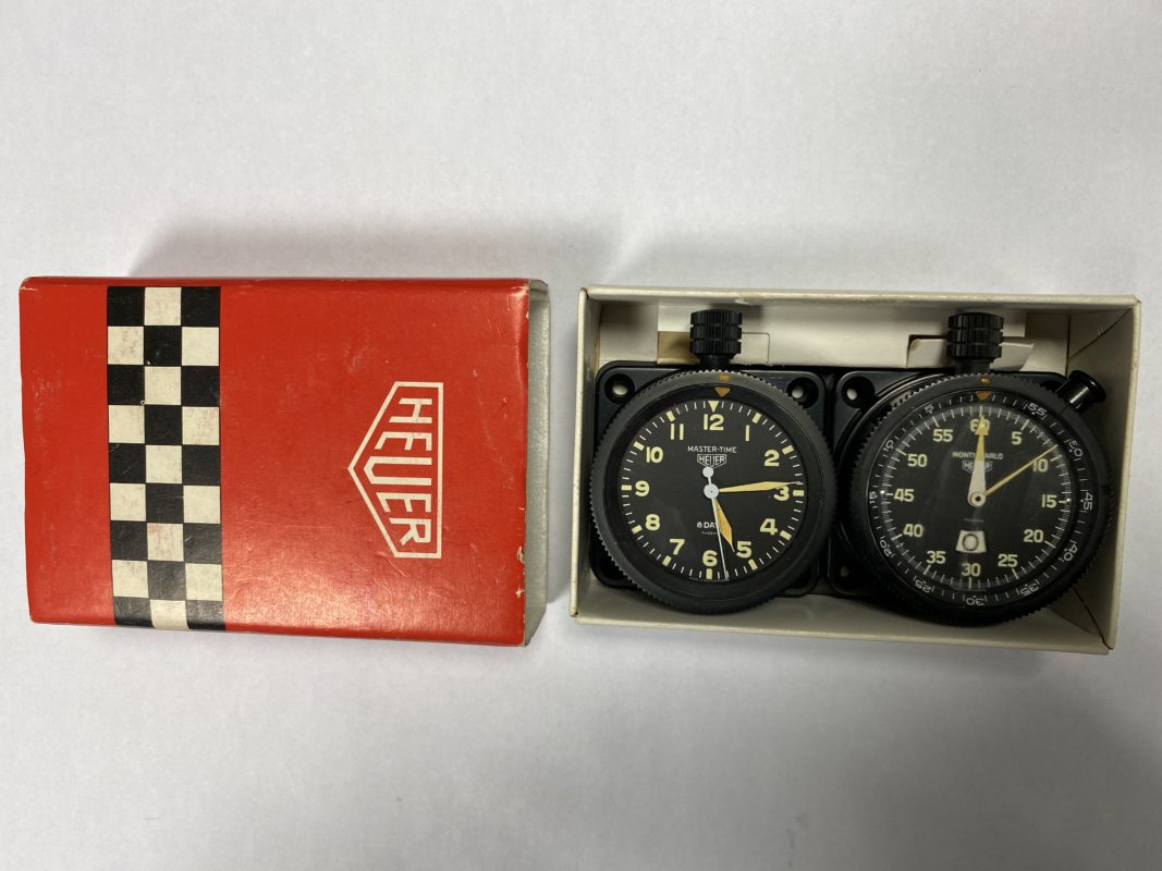 Vintage Heuer Mastertime Black Monte Carlo Rally Sport Dash Set